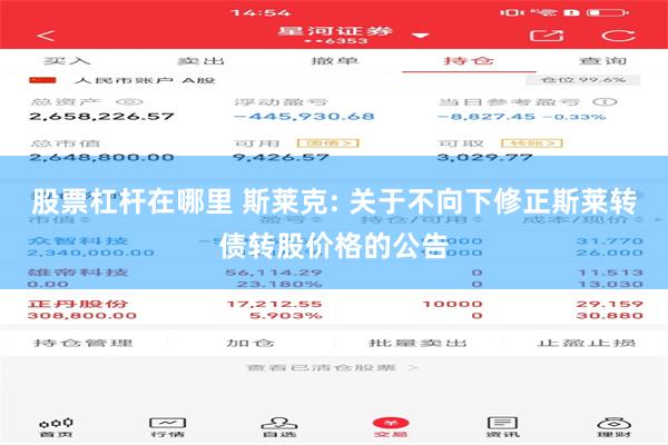 股票杠杆在哪里 斯莱克: 关于不向下修正斯莱转债转股价格的公告