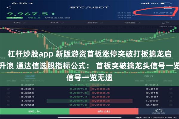 杠杆炒股app 新版游资首板涨停突破打板擒龙启动主升浪 通达信选股指标公式： 首板突破擒龙头信号一览无遗