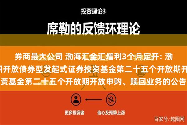 券商最大公司 渤海汇金汇增利3个月定开: 渤海汇金汇增利3个月定期开放债券型发起式证券投资基金第二十五个开放期开放申购、赎回业务的公告