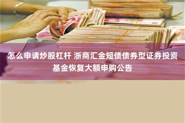 怎么申请炒股杠杆 浙商汇金短债债券型证券投资基金恢复大额申购公告